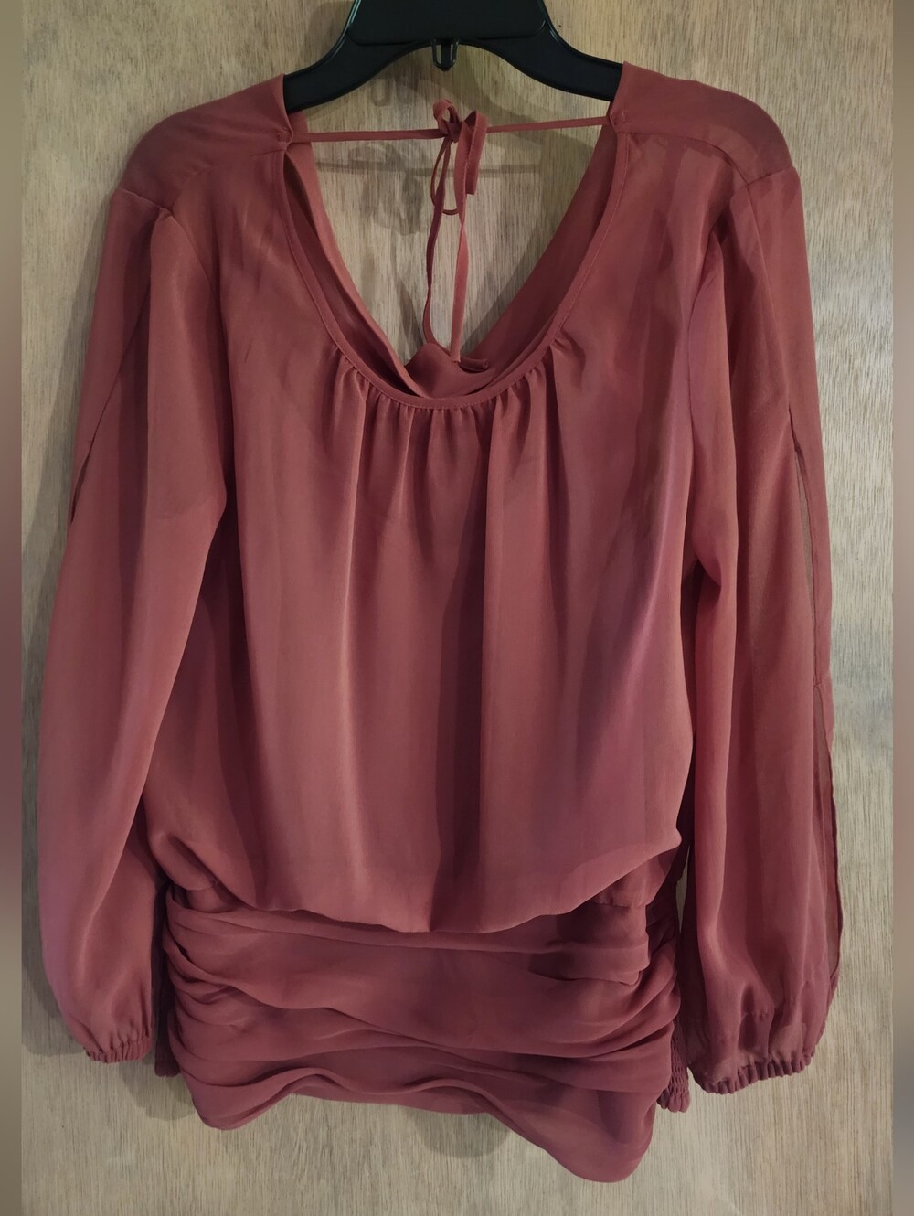 White House Black Market Sheer Long Sleeve Surplice Poplin Shirt Red Ochre New 6 - Picture 3 of 10